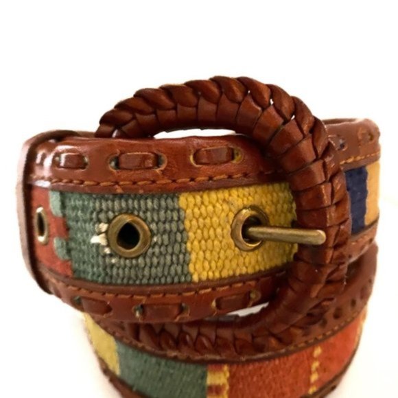 Vintage Boho Leather with Colorful Sarape Inlay S main image 7
